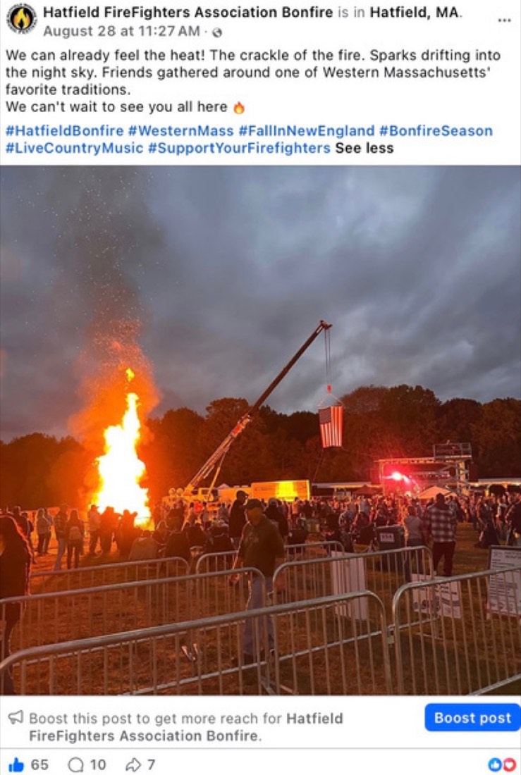 Hatfield Bonfire post by Logan Graves, the crowd around the fire