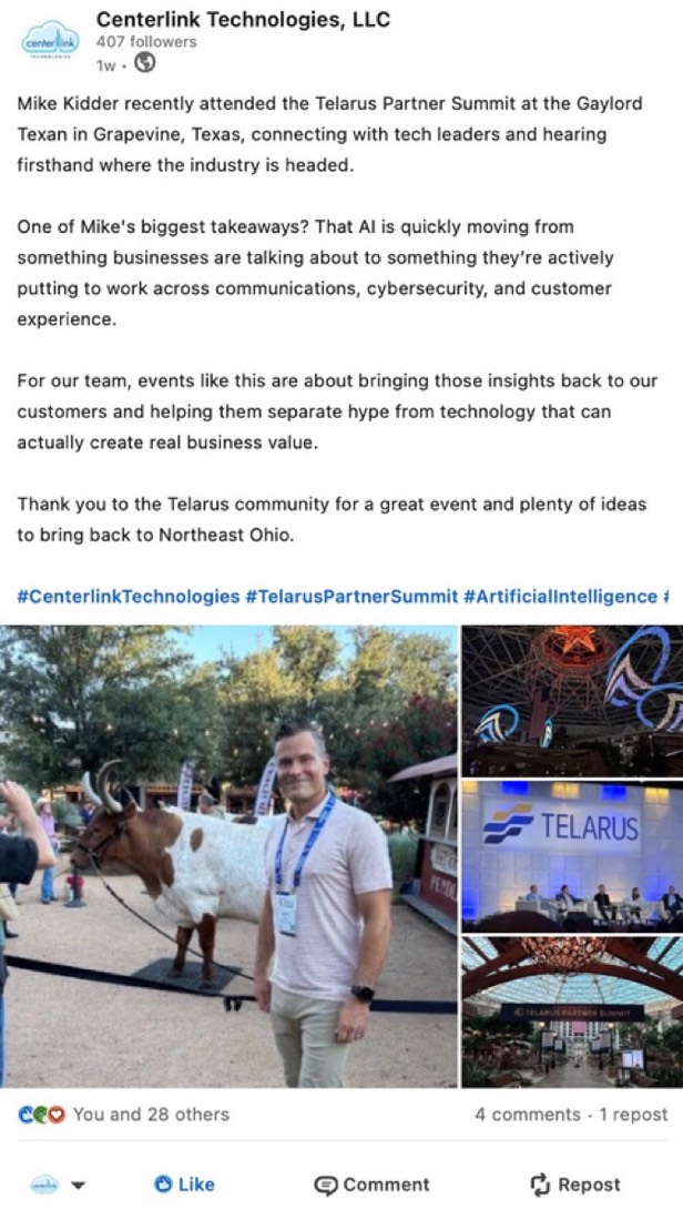 Centerlink Technologies post by Logan Graves, the team at an industry event