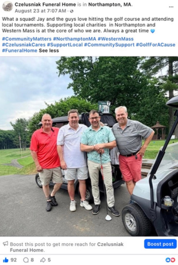 Czelusniak Funeral Home post by Logan Graves, a community golf outing group photo